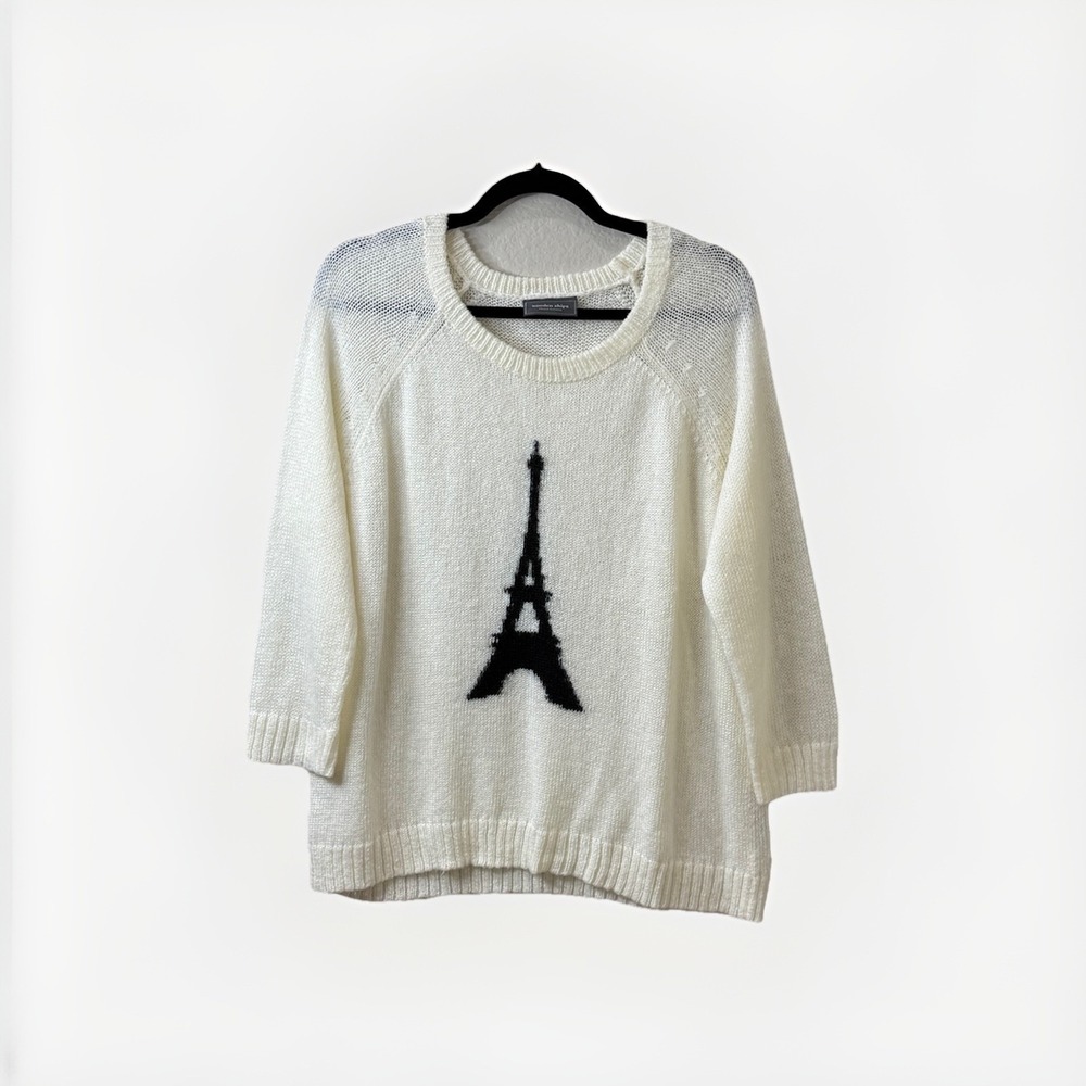 Wooden Ships Sweater Women S/M Cream Eiffel Tower Coastal Mohair Blend